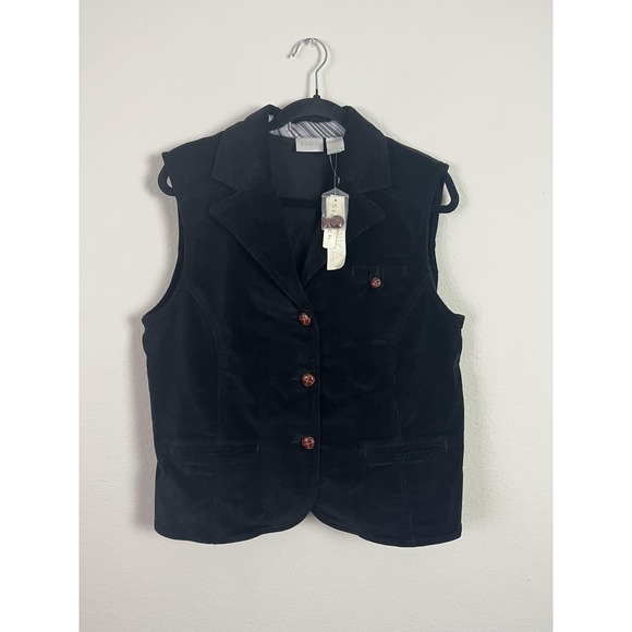 New Corduroy Erika Vest Womens Sz 12 Black Button Front‎ Sleeveless Pockets - Picture 1 of 9